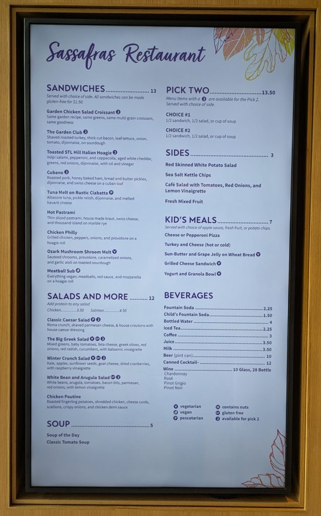 Missouri Botanical Garden 13 - Sassafras Restaurant Menu